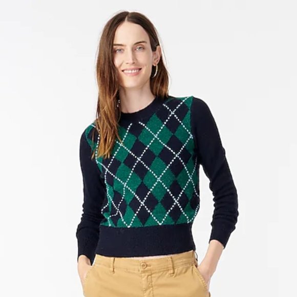 J. Crew Sweaters - NWT J.Crew Argyle cropped crewneck sweater